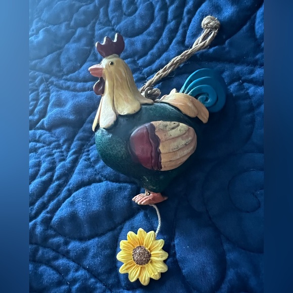 Folkart chicken hen rooster Christmas ornament. Twine hanger. Hanging sunflower - Picture 2 of 3